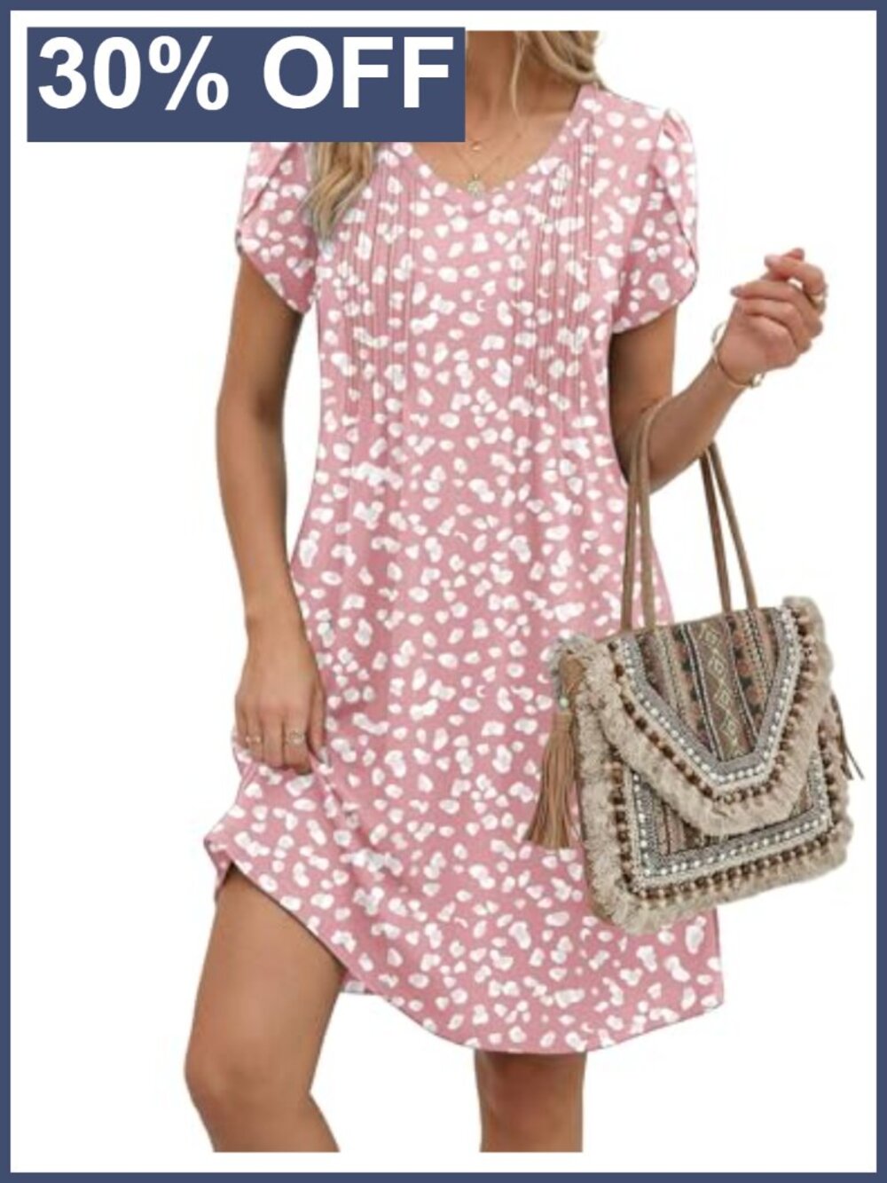 Women's V-Neck Knee-Length Pleated Floral Boho Casual Dress Sleeveless A-Line